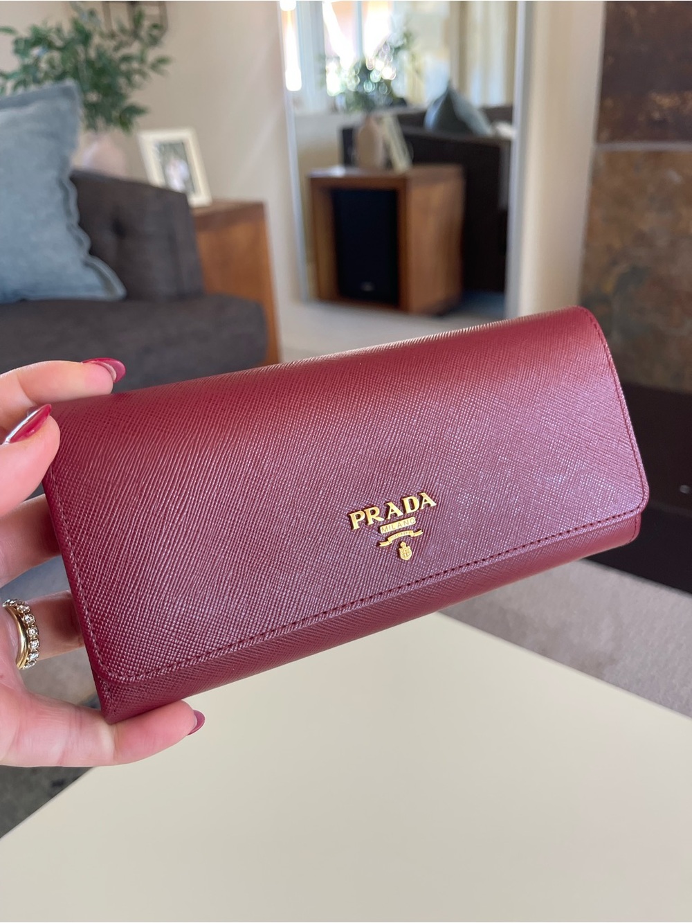 Prada Large Saffiano Leather Wallet Burgundy